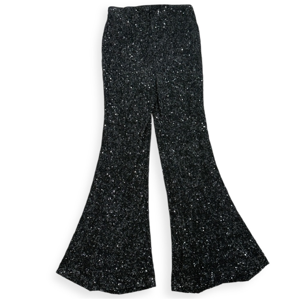 Express Super High Waisted Sequin Flare Pant Black Size Small - Picture 5 of 10